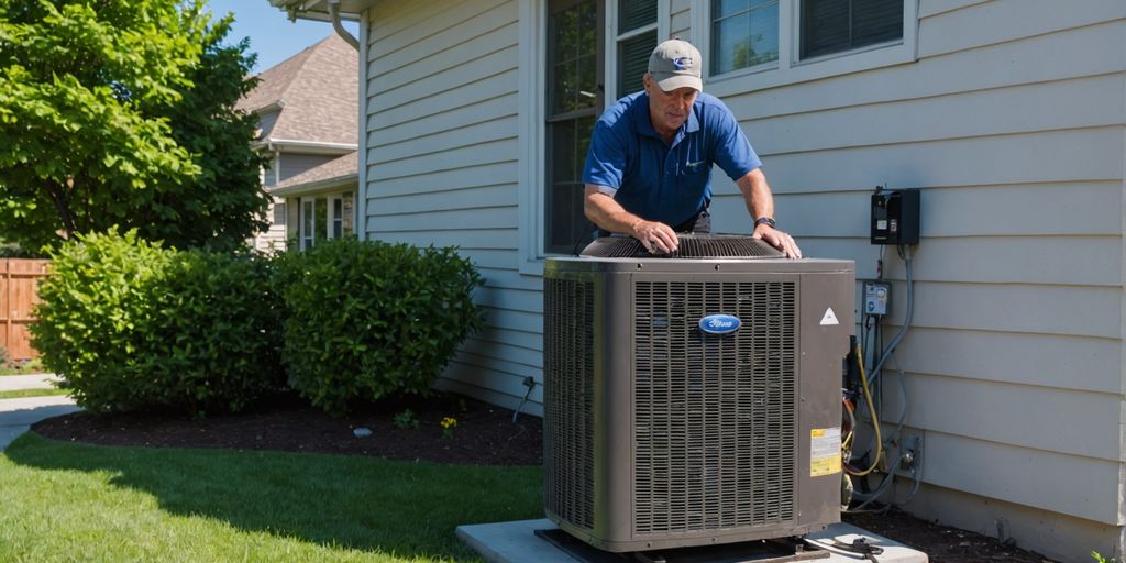 Technician servicing an outdoor AC unit