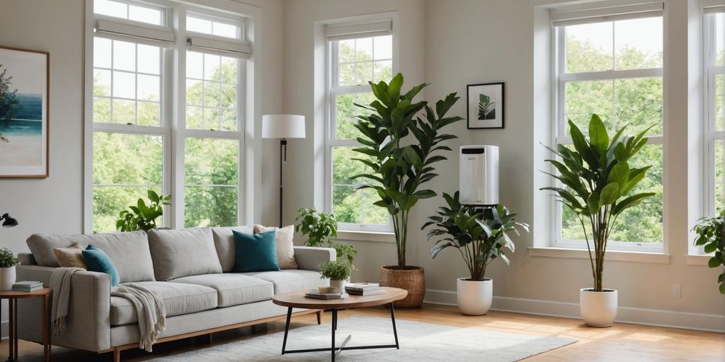 Modern air conditioner in a cozy living room.