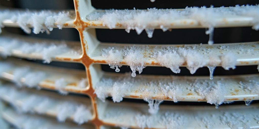 Air conditioning unit with condensation and frost.