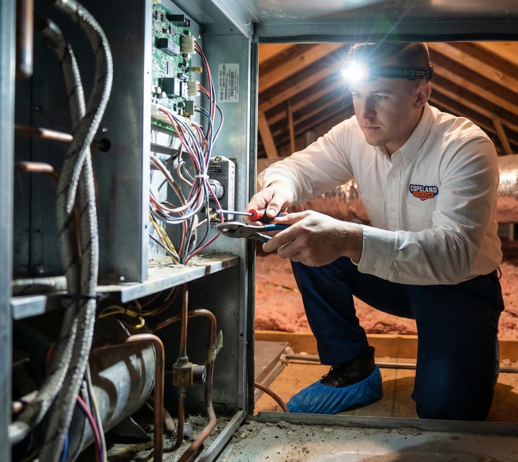 Technician servicing an air conditioning unit