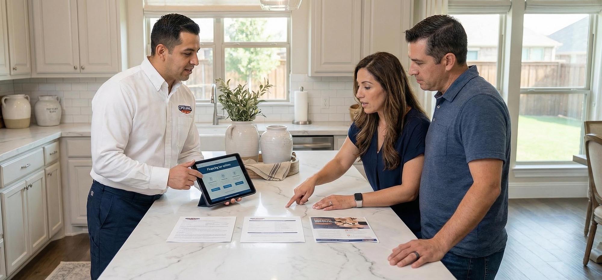 Homeowner and technician discussing AC replacement costs.